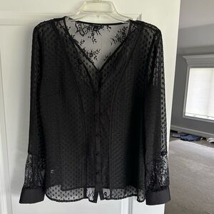 Ann Taylor Sheer Black Lace Blouse
